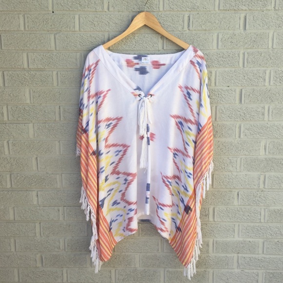 O'Neill Tops - O’Neill Fringe Detail Aztec & Stripe Poncho
